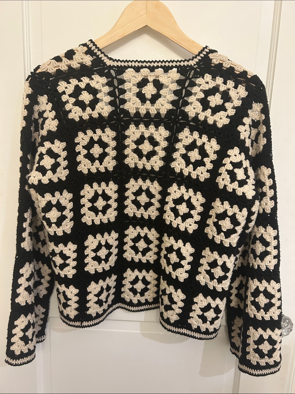 Society Mano Black and Beige Granny Square Cardigan - Picture 8 of 8